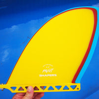 Shapers Fins - 8.8" Pivot (D-Fin) - Yellow/Red/Blue
