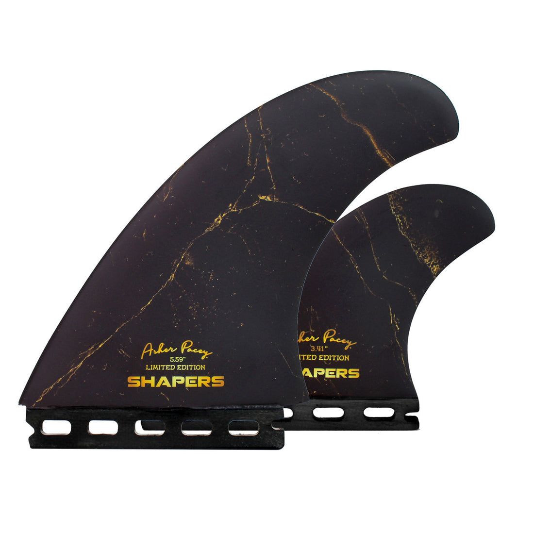 Shapers Fins - AP 5.59" (Single Tab) Asher Pacey Twin Fins + Trailer - Limited Edition - Black Gold