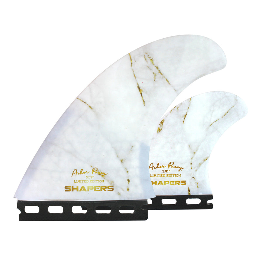 Shapers Fins - AP 5.59" (Single Tab) Asher Pacey Twin Fins + Trailer - Limited Edition - White Gold