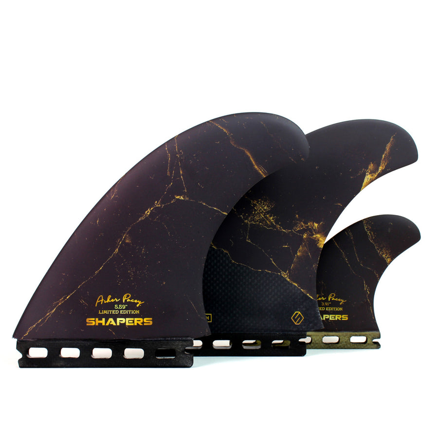 Shapers Fins - AP 5.79" (Single Tab) Asher Pacey Twin Fins + Trailer - Black Gold