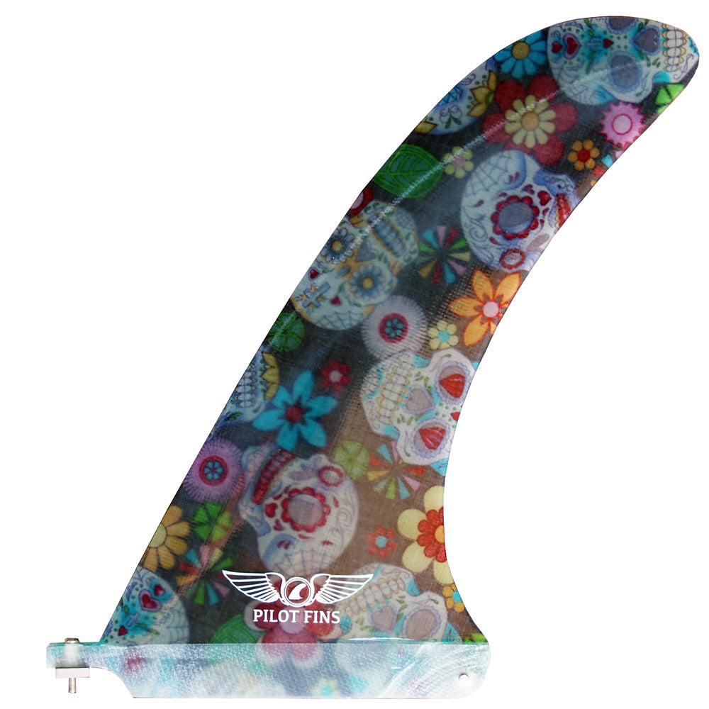 Pilot Fins - 10" Skinny Keel - Black Skulls