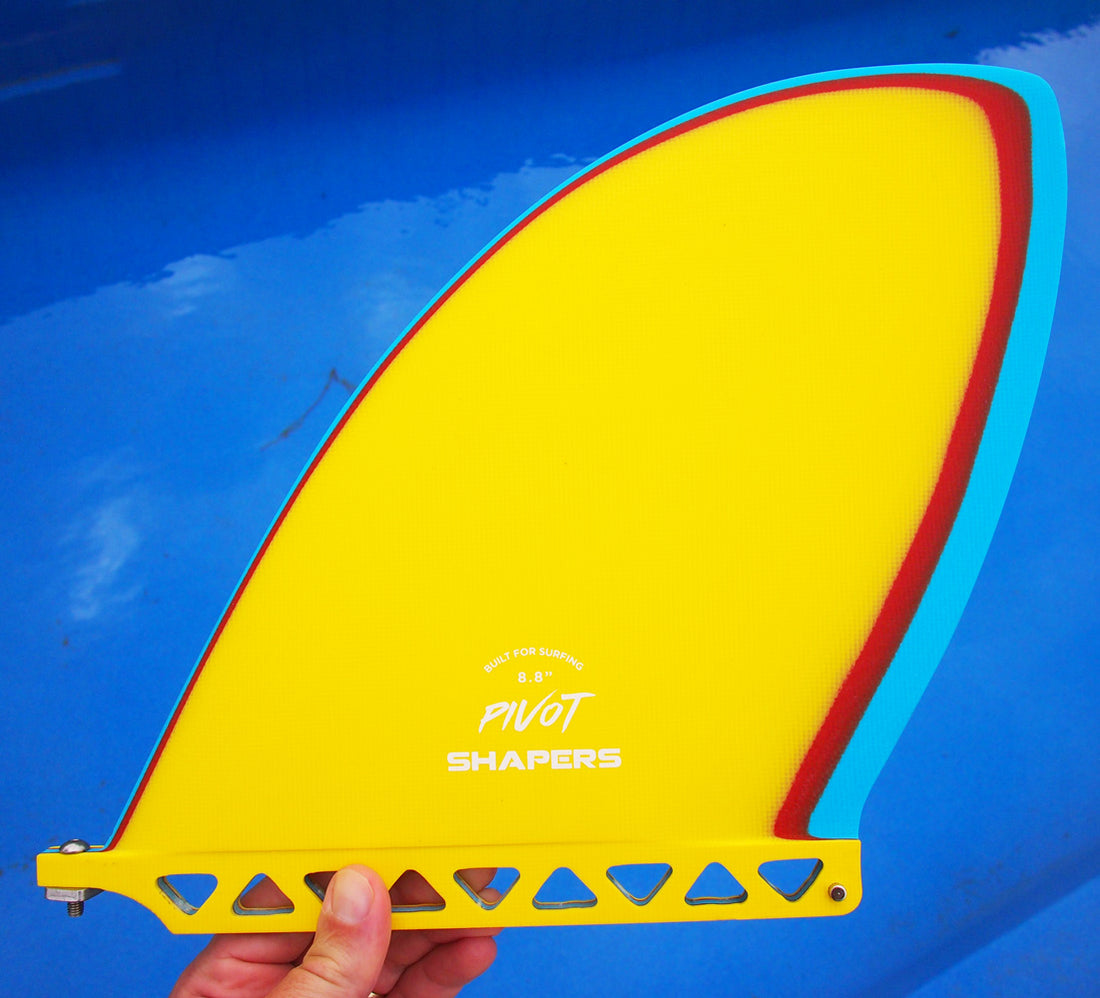 Shapers Fins - 8.8" Pivot (D-Fin) - Yellow/Red/Blue