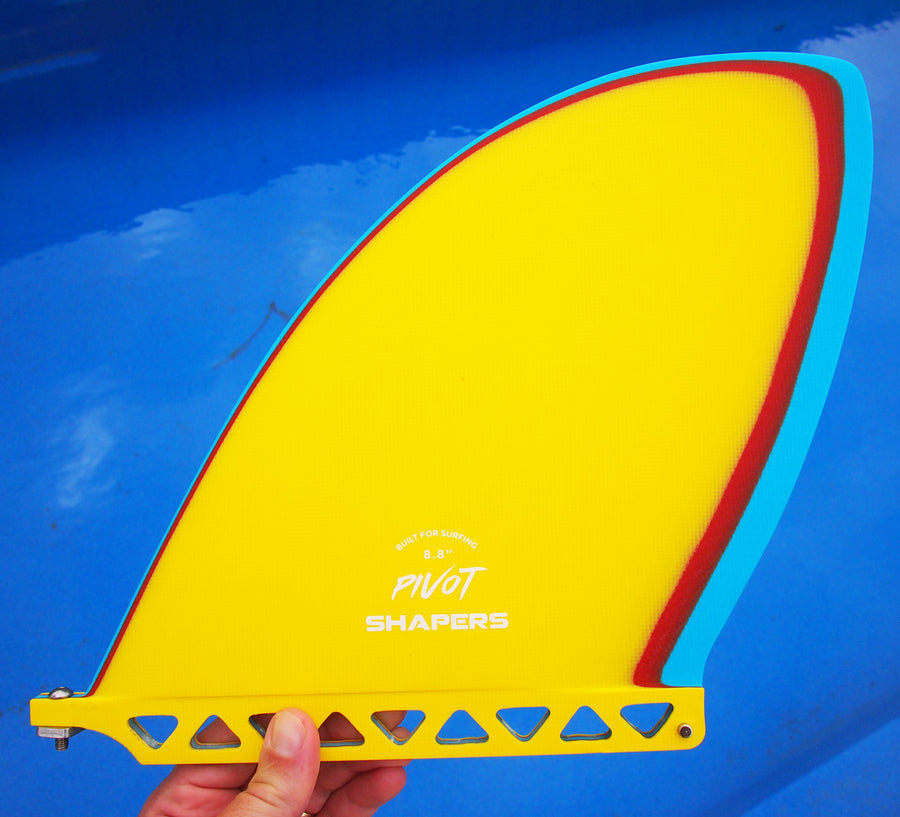Shapers Fins - 8.8" Pivot (D-Fin) - Yellow/Red/Blue