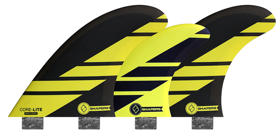 Shapers Fins - Corelite Medium-Large (FCS) Tri-Quad-5 Fin - Yellow