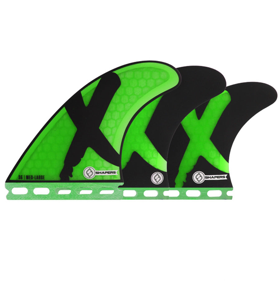 Shapers Fins - S6 Tri-Quad-5 Fin (Futures) - Green/Black - Medium/Large