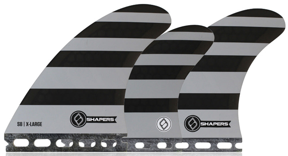 Shapers Fins - S8 Tri-Quad-5 Fin (Futures) - Black Stripes - X-Large