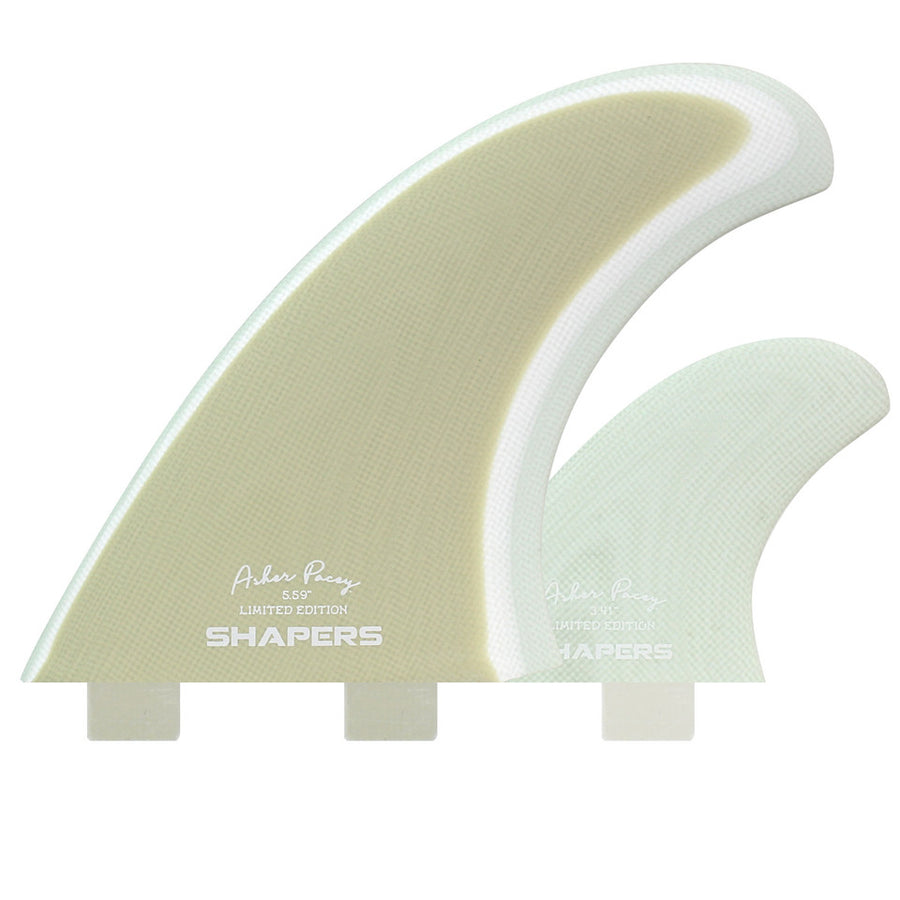 Shapers Fins - AP 5.59" (FCS1) Asher Pacey Twin Fins + Trailer - Morning Light