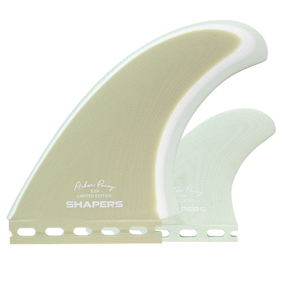 Shapers Fins - AP 5.59" (Futures) Asher Pacey Twin Fins + Trailer - Morning Light