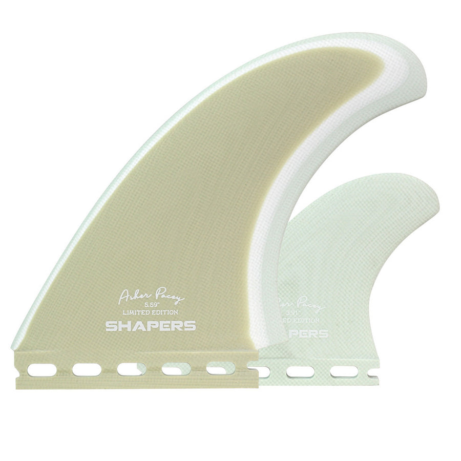 Shapers Fins - AP 5.59" (Futures) Asher Pacey Twin Fins + Trailer - Morning Light