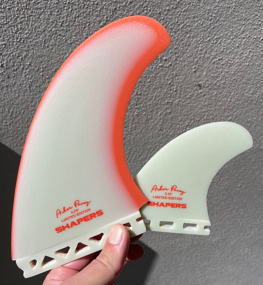 Shapers Fins - AP 5.79" (Futures) Asher Pacey Twin Fins + Trailer - Orange