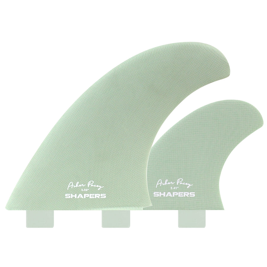 Shapers Fins - AP 5.59" (FCS 1) Asher Pacey Twin Fins + Trailer - Mist