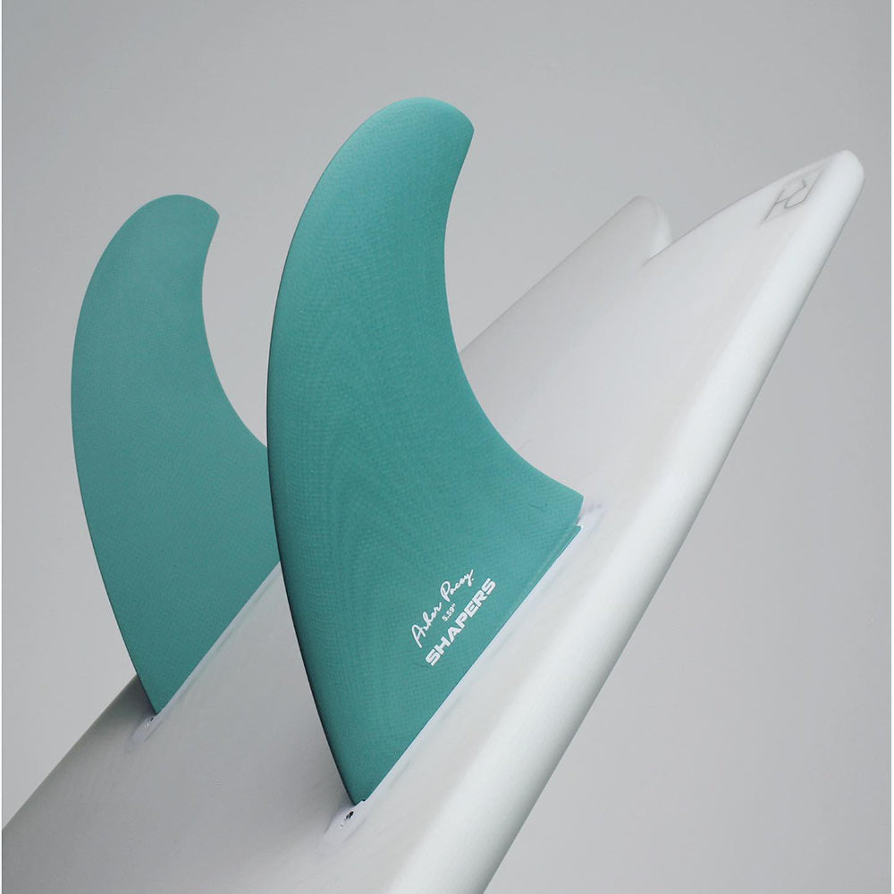 Shapers Fins - AP 5.59" (FCS 1) Asher Pacey Twin Fins + Trailer - Seafoam