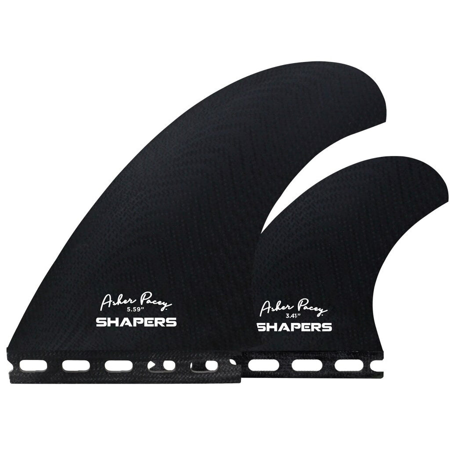 Shapers Fins - AP 5.59" (Futures) Asher Pacey Twin Fins + Trailer - Limited Edition - Black