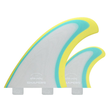 Shapers Fins - AP 5.79" (FCS 1) Asher Pacey Twin Fins + Trailer - Grey/Blue/Yellow - Limited Edition