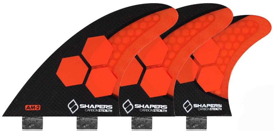 Shapers Fins - AM2 Stealth Tri-Quad-5 Fin (FCS) - Orange - Large