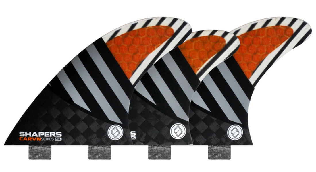 Shapers Fins - CARVN Tri-Quad-5 Fin (FCS) - Orange - Medium/Large