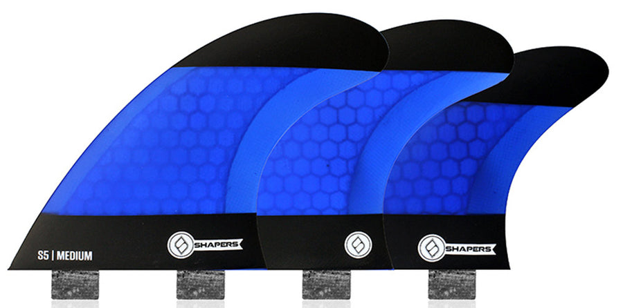 Shapers Fins - S5 Tri-Quad-5 Fin (FCS) - Blue/Black - Medium – Wetfins