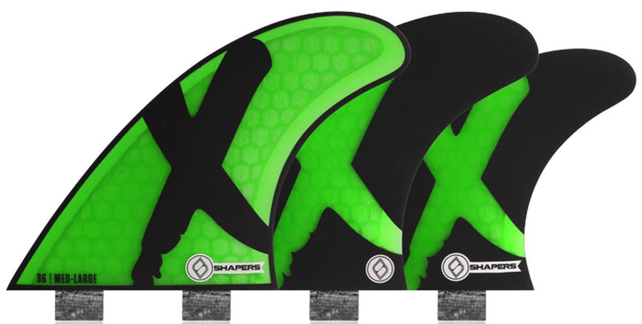 Shapers Fins - S6 Tri-Quad-5 Fin (FCS) - Green/Black - Medium/Large
