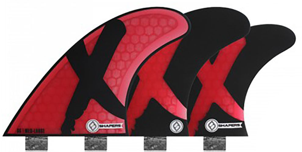 Shapers Fins - S6 Tri-Quad-5 Fin (FCS) - Red/Black - Medium/Large