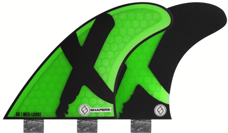 Shapers Fins - S6 (FCS) - Green/Black - Medium/Large