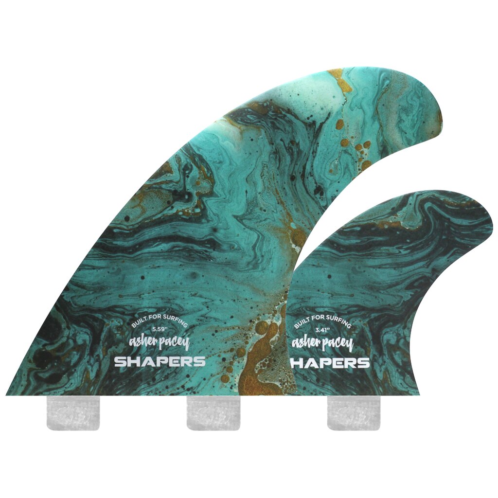 Shapers Fins - AP 5.59" (FCS 1) Asher Pacey Twin Fins + Trailer